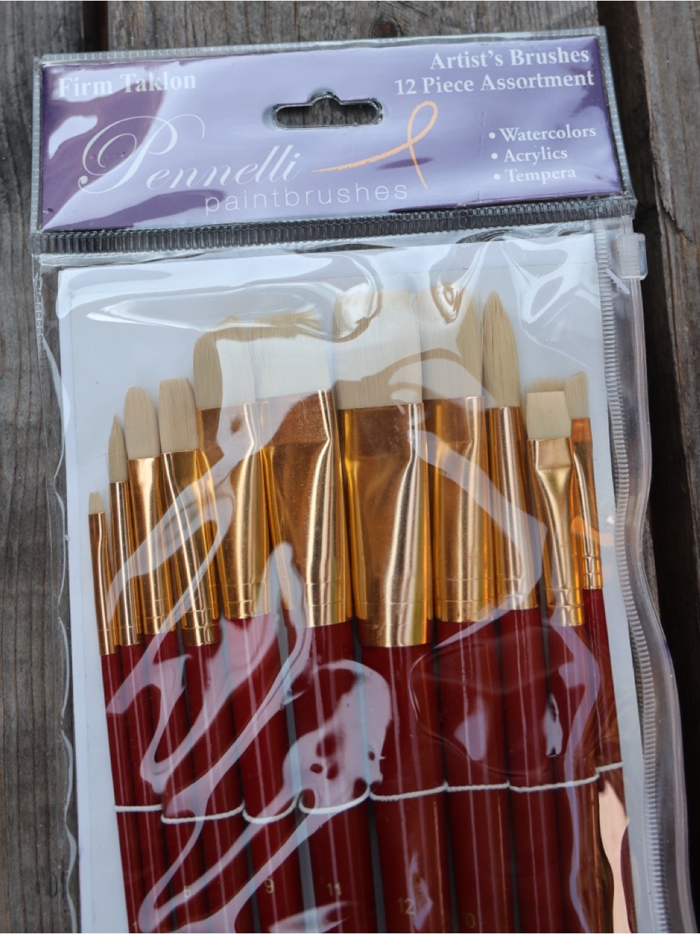 Pennelli 12 Piece Taklon Paint Brush Set Bright Flat Round Angle Filbert Fan
